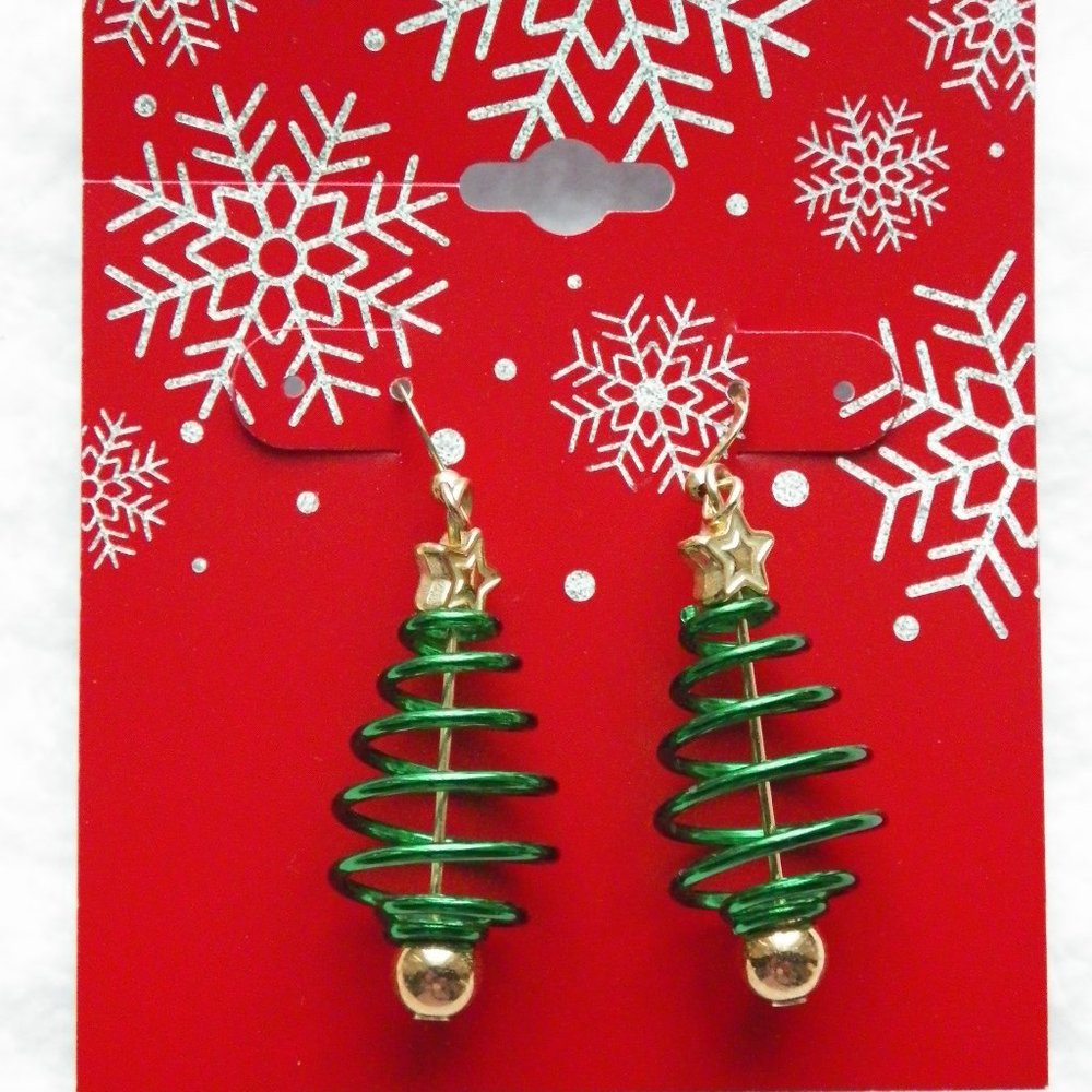 Spiral Christmas Tree Dangle Earrings